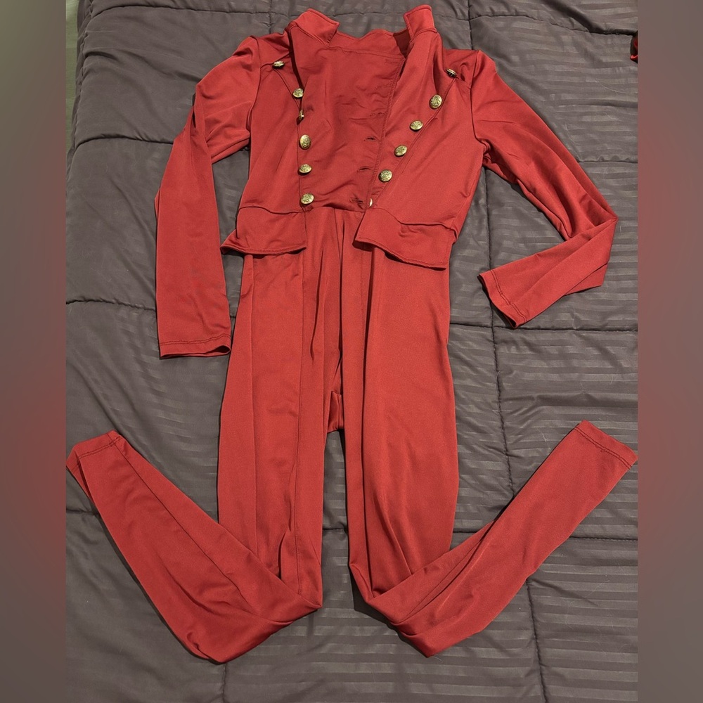 Chic Burgandy Jumpsuit with Gold Button Details - Size Large